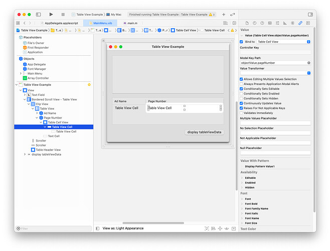 Table View Cell Bindings