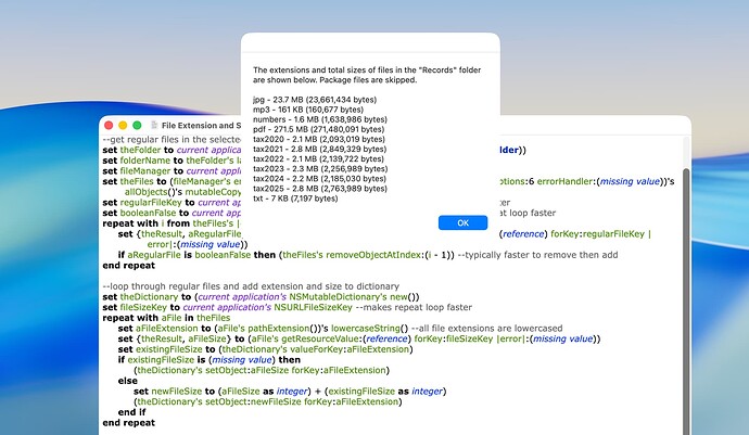 File Extension and Size Summary