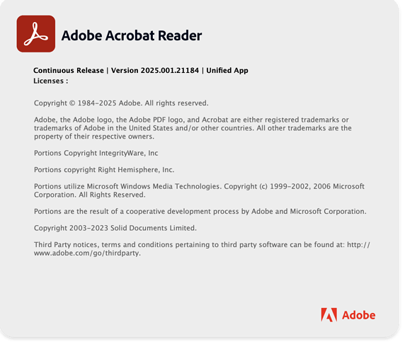 Adobe Acrobat Reader info