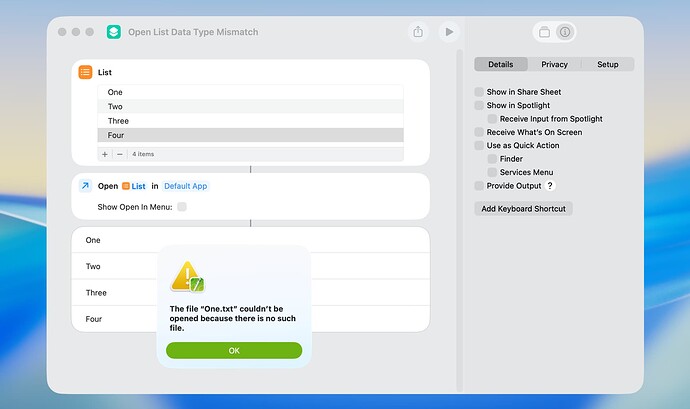 Open List Data Type Mismatch