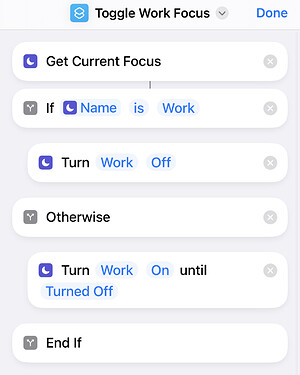 A screenshot of a shortcut that toggles work focus mode