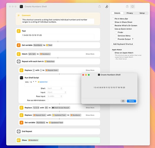 Create Numbers Shell