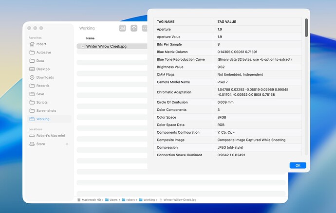 Display Metadata ExifTool