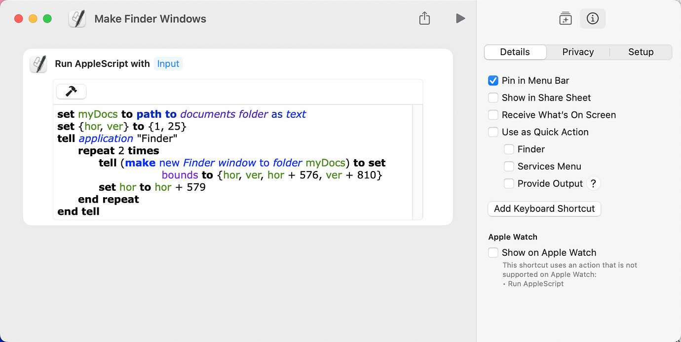 Script Finder Object Script to create two Finder Windows - AppleScript | Mac OS X - MacScripter