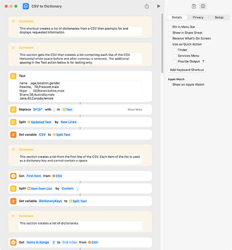 CSV to Dictionary